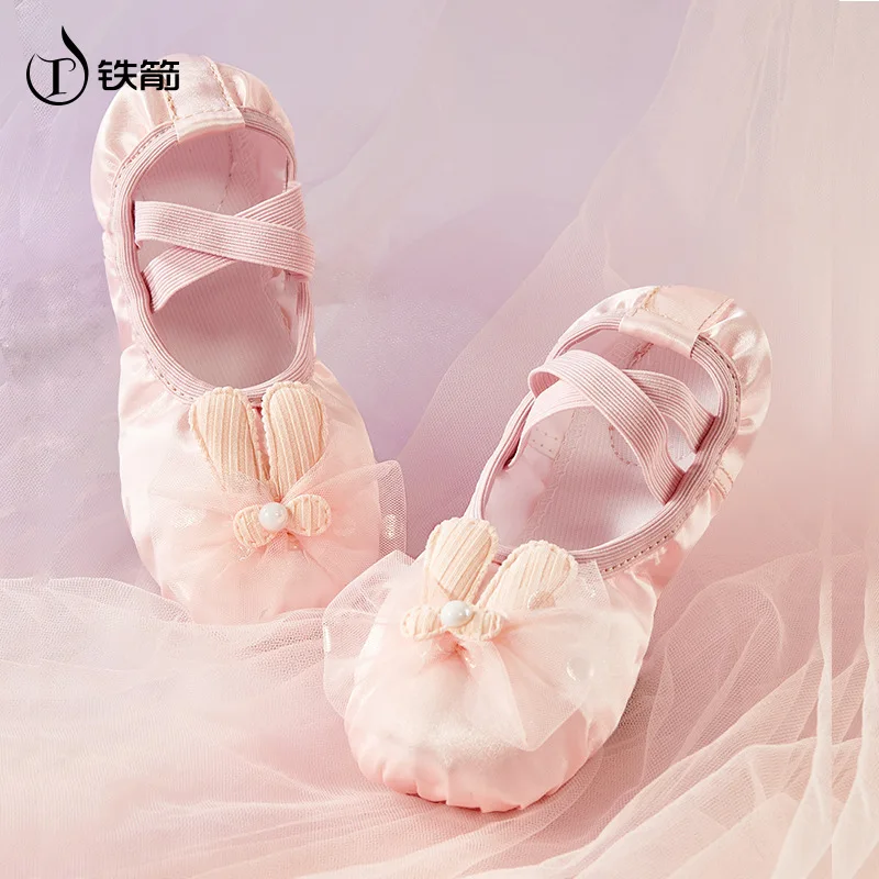 Scarpe da ballo per bambini Suola morbida Pratica Artiglio di gatto Fiore di raso Pizzo Balletto Corpo Yoga Ragazza Ginnastica indoor Scarpe da principessa