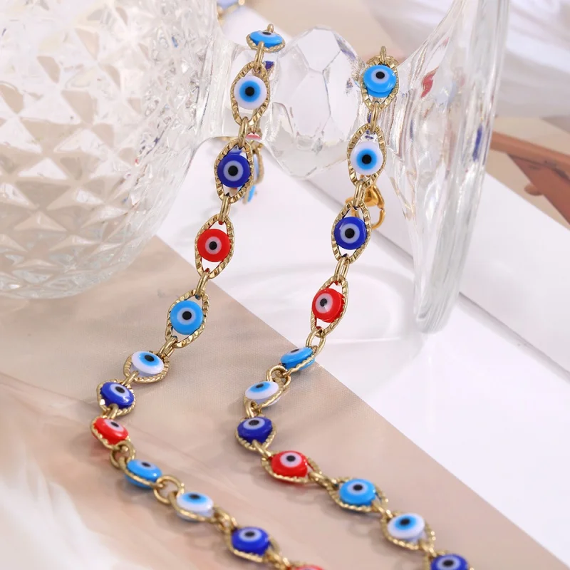 Titanium Steel Eye Necklace Bracelet 2-Piece Set Bohemian Style, Halloween Accessory