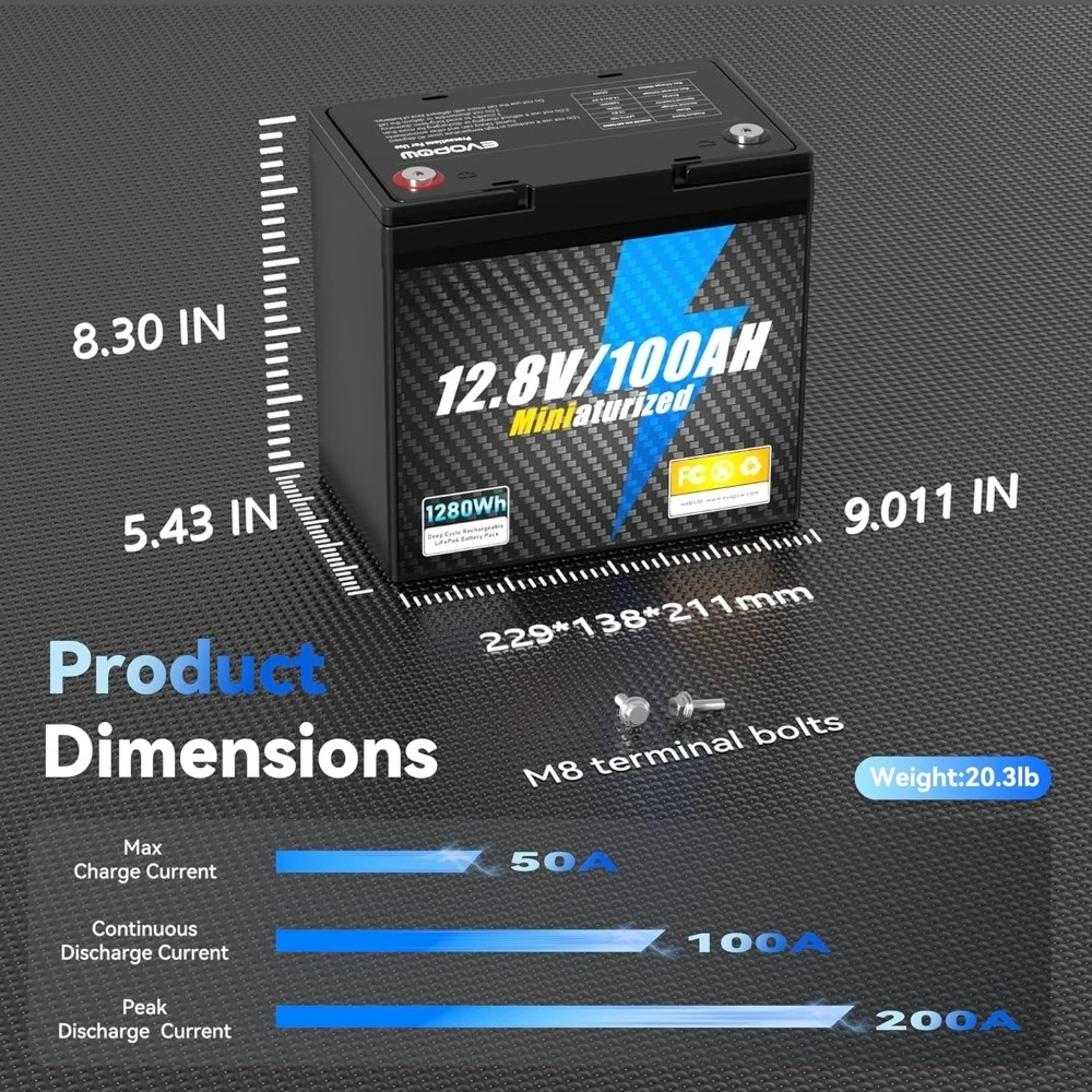4 Pack 12V 100Ah Mini LiFePO4 Battery, Smaller than Group 24 Lithium Battery, Built-in 100A BMS, 1280Wh, Customized