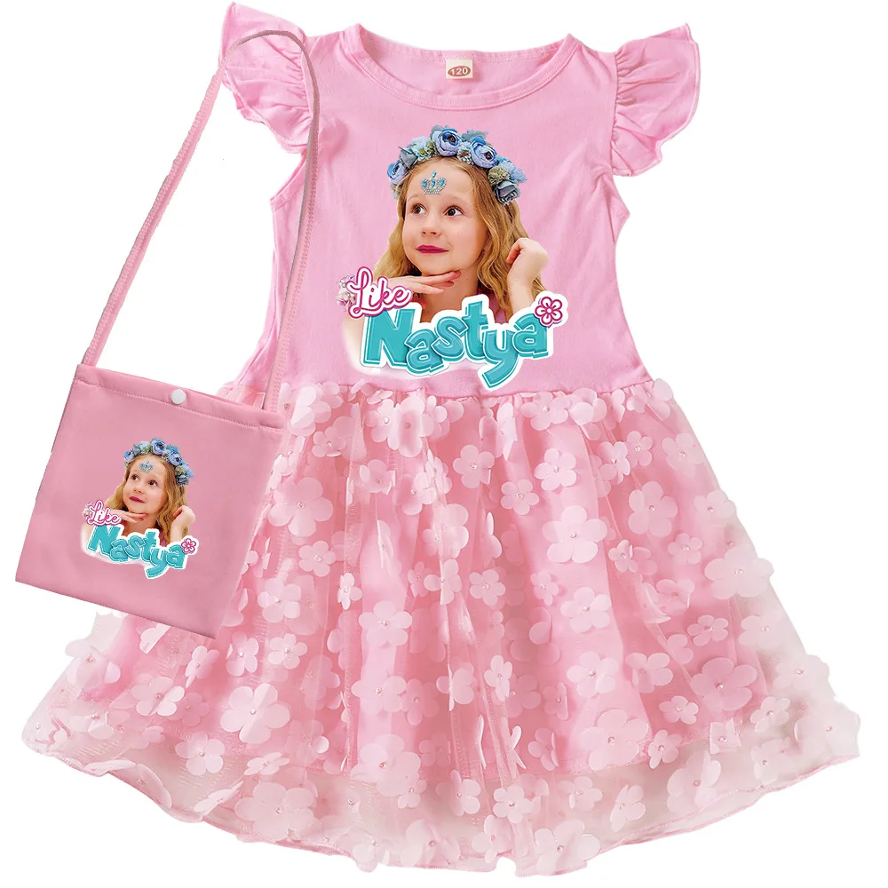 Russian Like Nastya Clothes Summer Kids Casual Dresses Baby Girls Wedding Party Sequin Dress and Bag Children Princess Vestidos