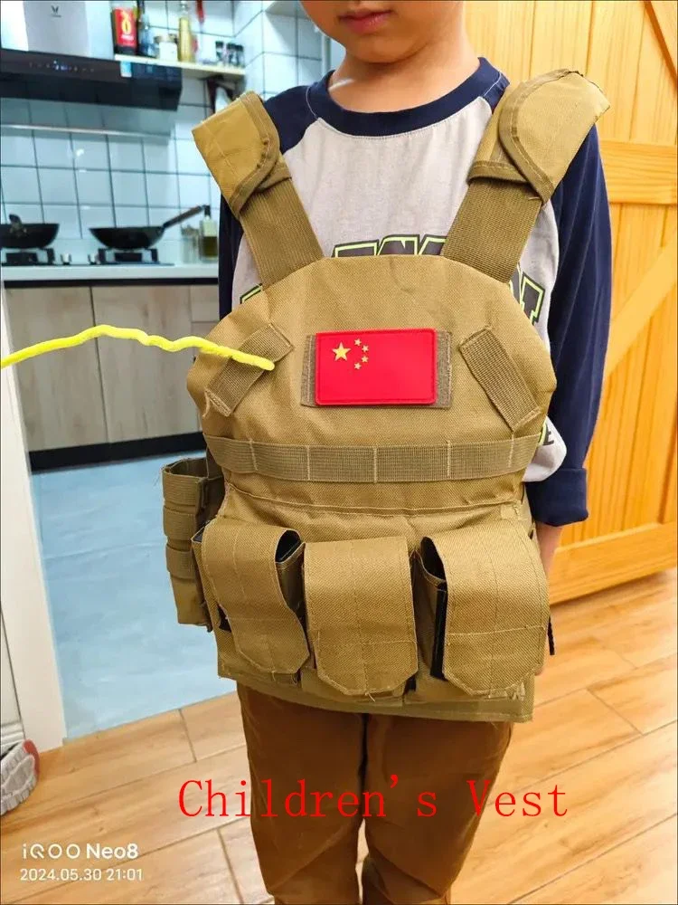 Kind Nylon uitrusting met zwemvliezen Tactisch vest Body Armor Jachtdrager Kinderaccessoires 6094-zakje Camouflage Camo Trainingsvest
