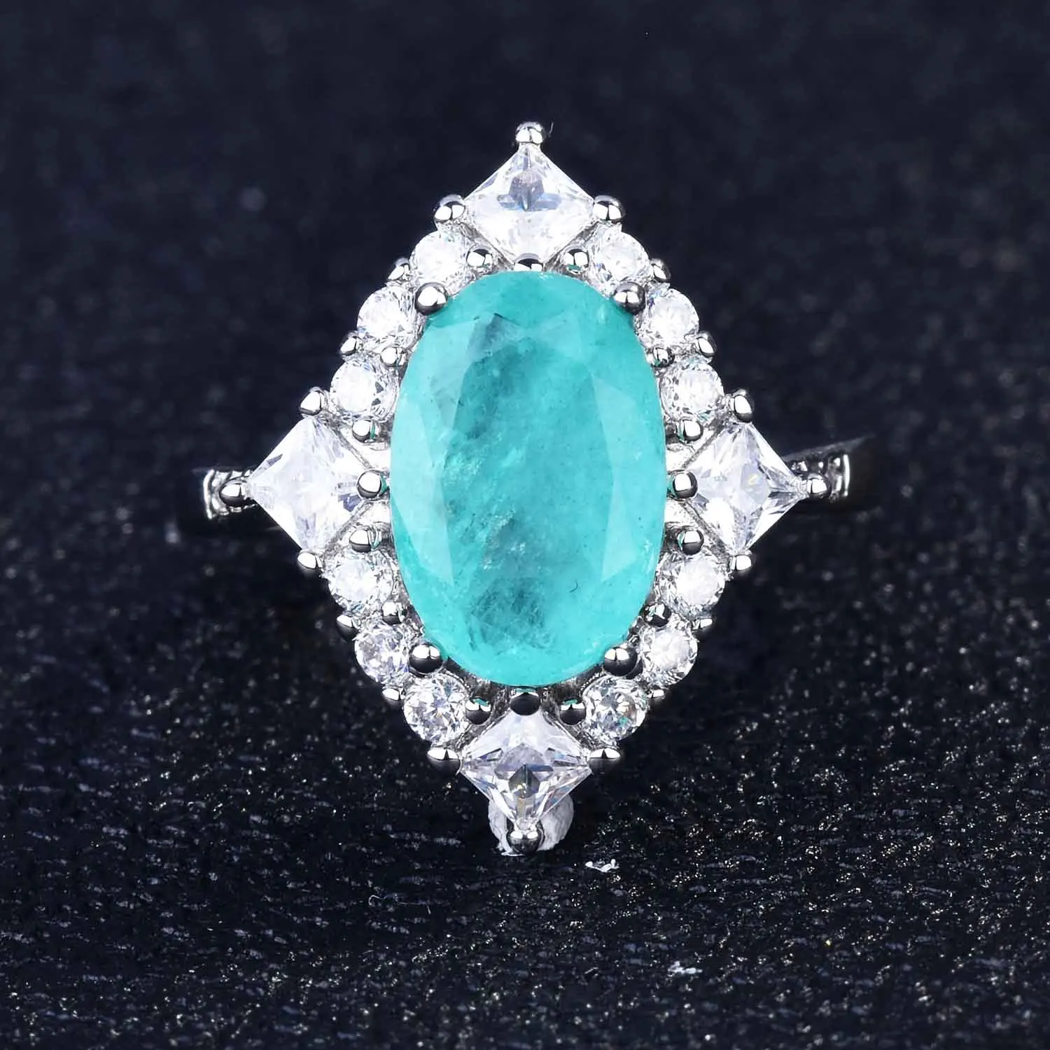 Luxuriöses Geometrisches Parairaite-Edelstein Silberschmuck-Set für Damen mit Miniatur-Diamant-Ensemble – Detail 20