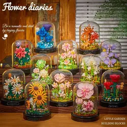 Creative DIY Micro Building Blocks Mini Flower Plant 3D Model Bricks Home Decor Ornaments Assembling Toys Gift