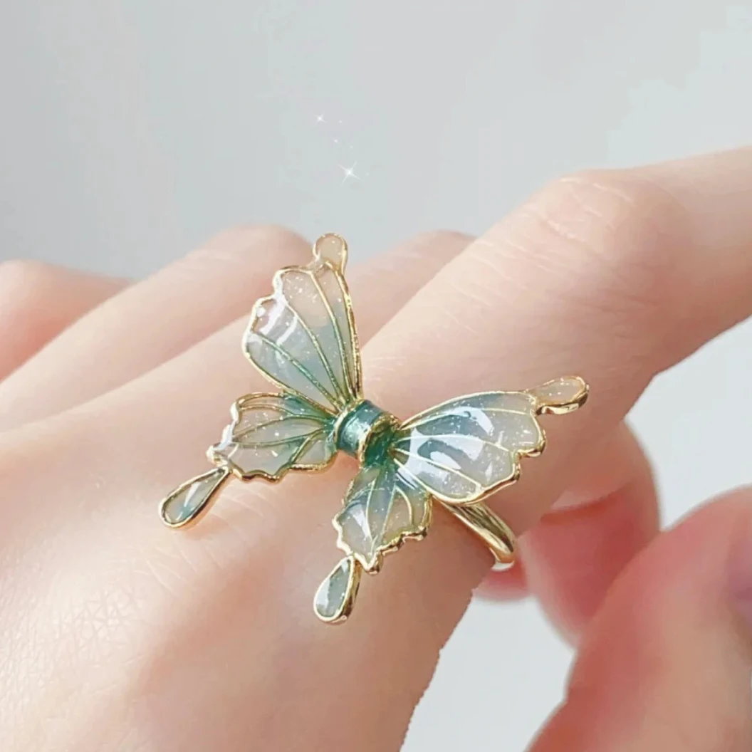 Fashion Butterfly Ring Gradual Drip Oil Opening Adjustable Ring Birthday Party Holiday Jewelry Gift Accessories