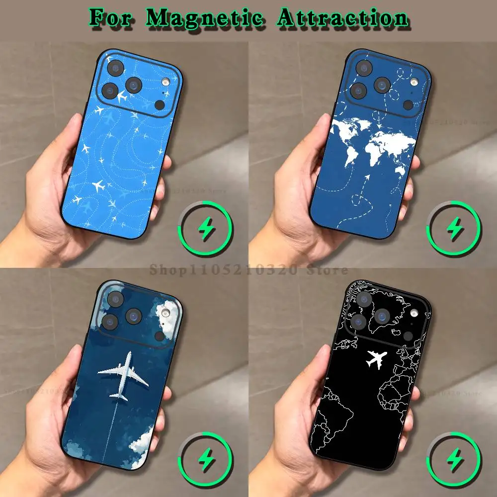 

Airplane Route Desian Cover Phone Case For iPhone 17,16,15,14,13,12,11,Pro,Max,Plus,E,Air,Mini Magnetic Magsafe Frosted