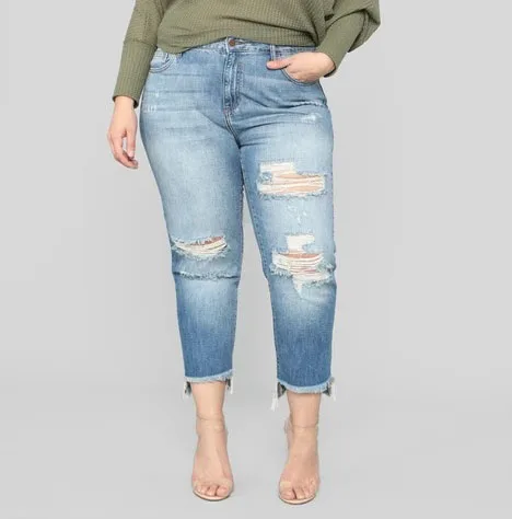 Jeans for Female Summer Hole Tassel Tight Elastic High Waist Thin Denim Pants