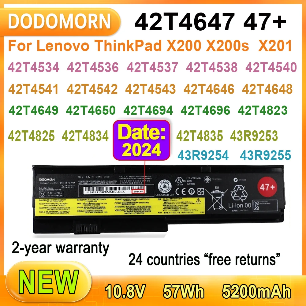 

Новый аккумулятор для ноутбука 42T4647 47 + для Lenovo ThinkPad X200 7454 7455 7458 Series X200s 7465 X201-3323 X201i X201s Series 57Wh Ач