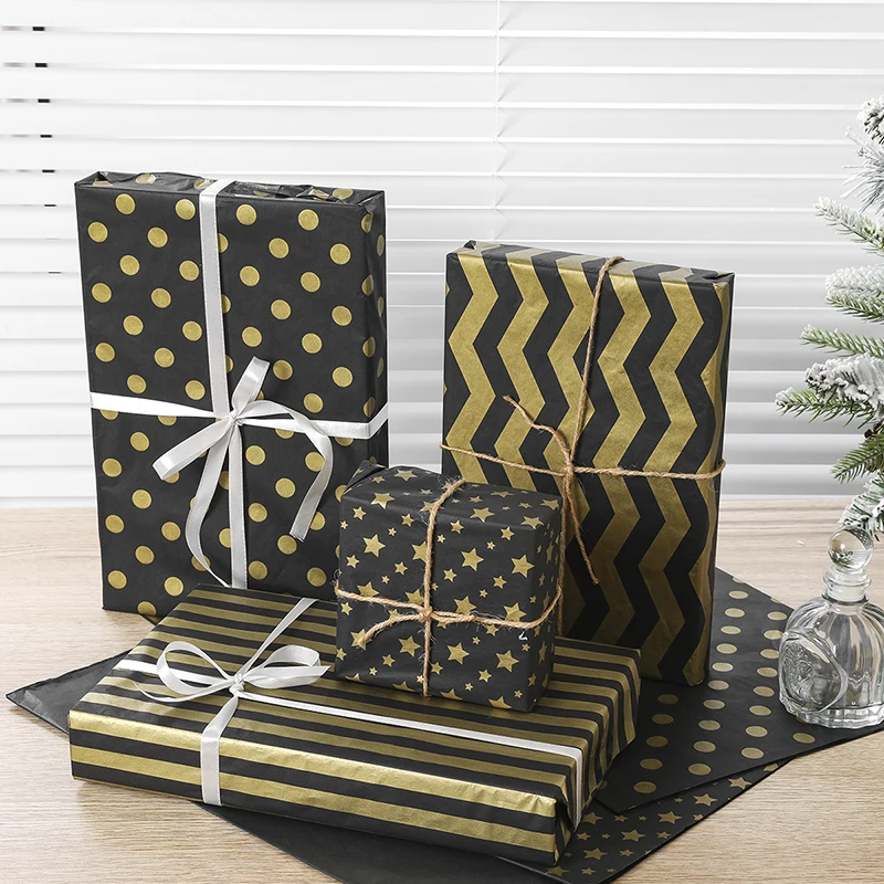 20 fogli/borsa 50*35cm carta velina oro nero stella stampata fiori artigianali fai da te confezione regalo forniture per la decorazione della casa