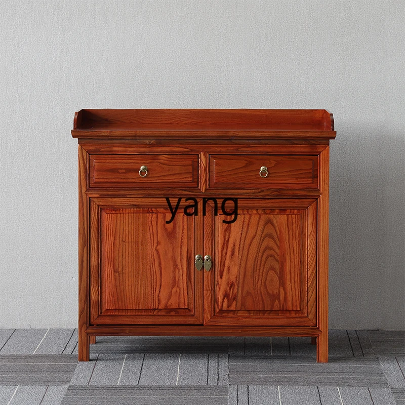 Yjq New Chinese Style Antique Sideboard Cabinet Solid Wood Tea Cabinet South Elm Living Room Storage Cabinet Storage