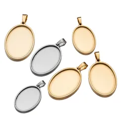 5Pcs/Lot Stainless Steel Pendant Blank Setting Oval Cabochon Base Cameo Charm Pendant for DIY Pendants Jewelry Making Supplies