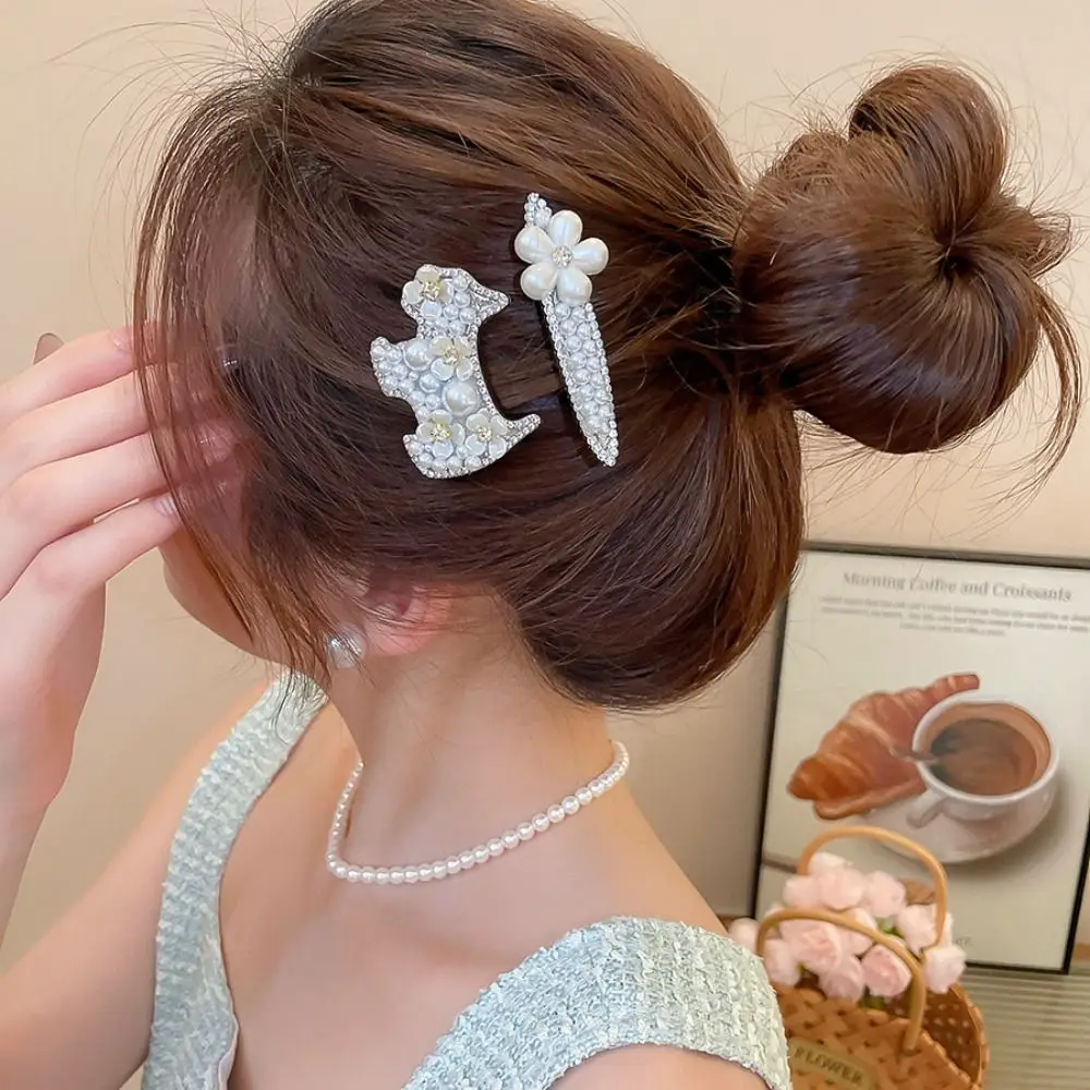 

Sweet Zircon Pearl Flower Hair Clip Dog Cute Rhinestone Hairpin Animals Headdress Cute Puppy Hair Clip Girl