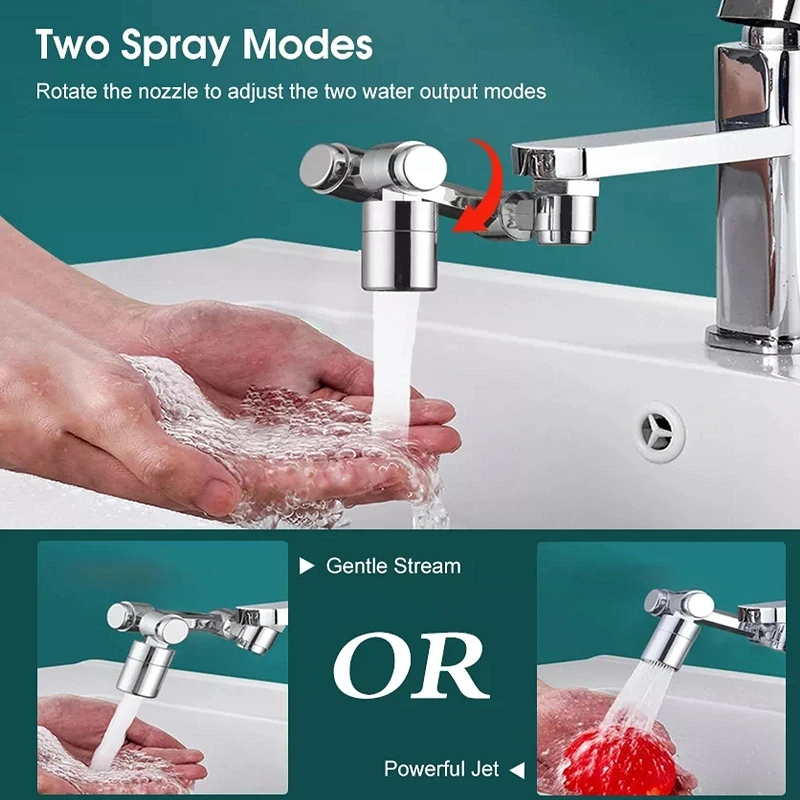 1440 Degree Universal 2 Mode Rotatable Extension Faucet Sprayer Head Bathroom Tap Extend Adapter Aerator Plastic Faucet Extender