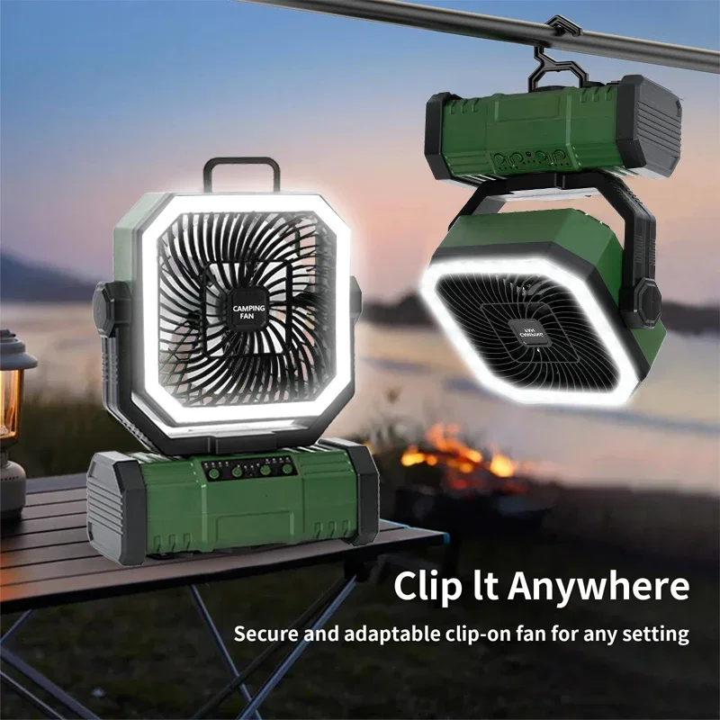 

Camping Fan Rechargeable 10000mah Portable Outdoor Fan with LED Light and Hook Strong Summer Fan for Tent Car Trip