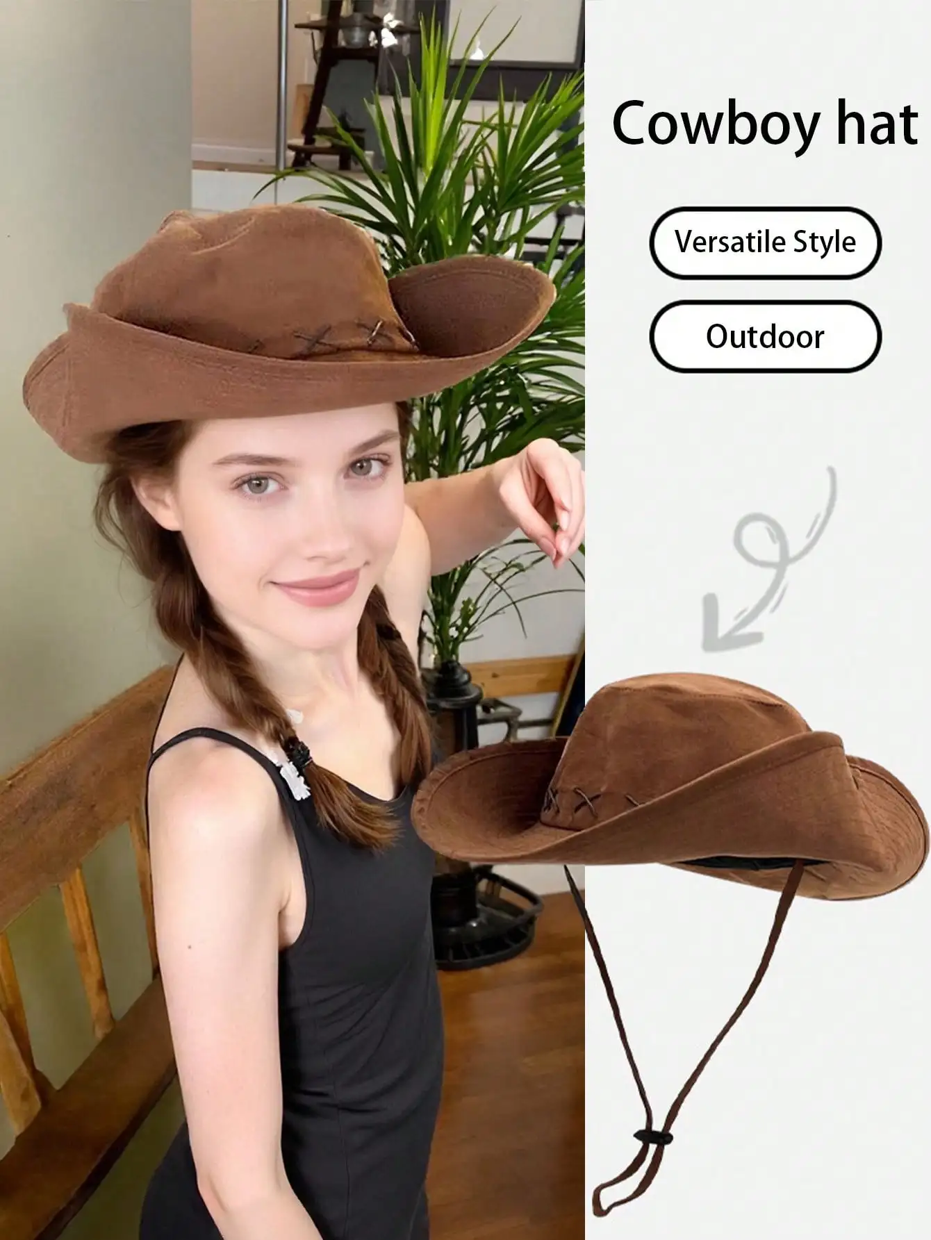 

Retro Western Cowboy Hat, Suitable For Women, Outdoor Hiking, Travel, Sun Protection, Also For Men Fishing Cap