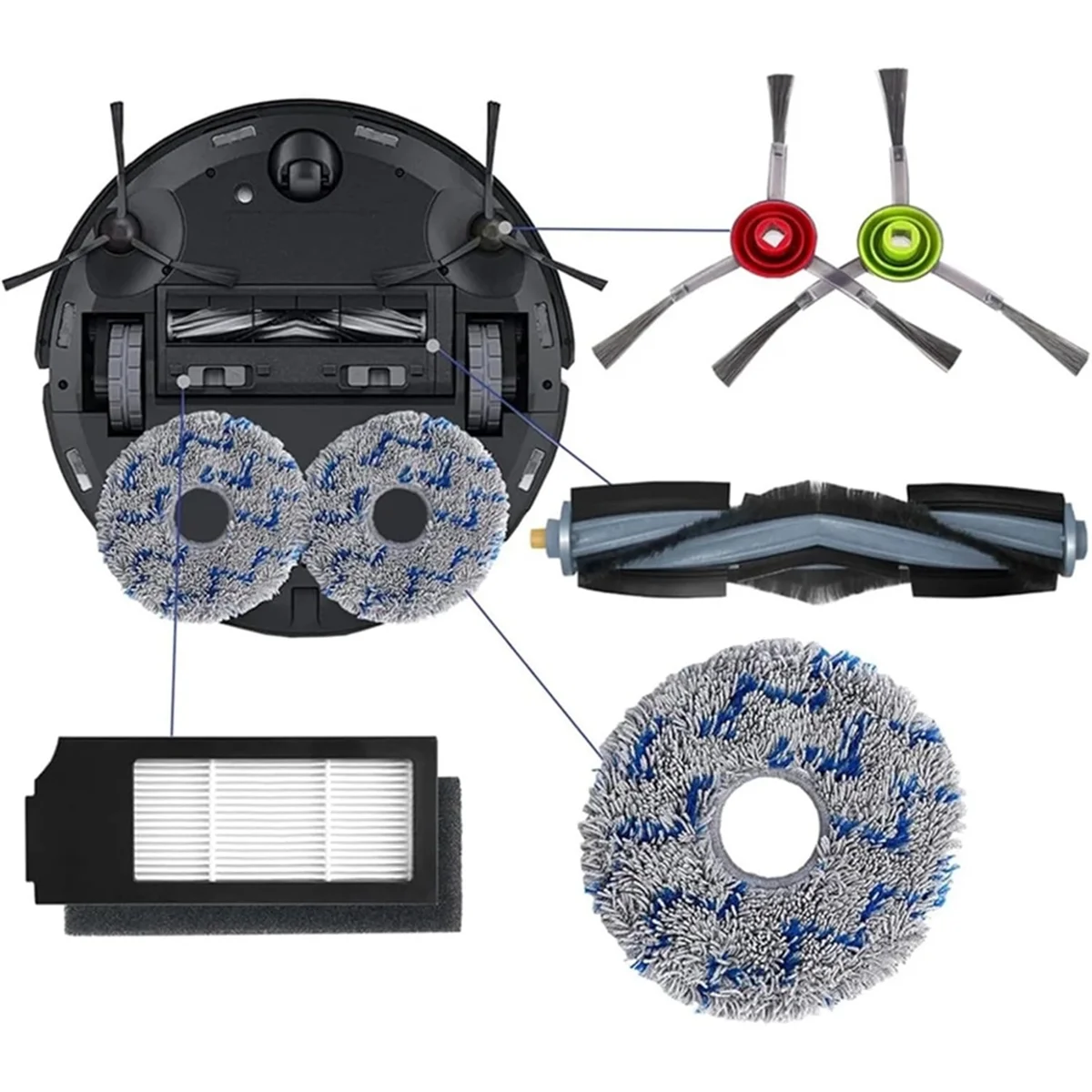 Almofadas de filtro de escova lateral principal se encaixam para ecovacs para deebot x1, omni t10 x1, kits de limpeza de substituição de vácuo turbo