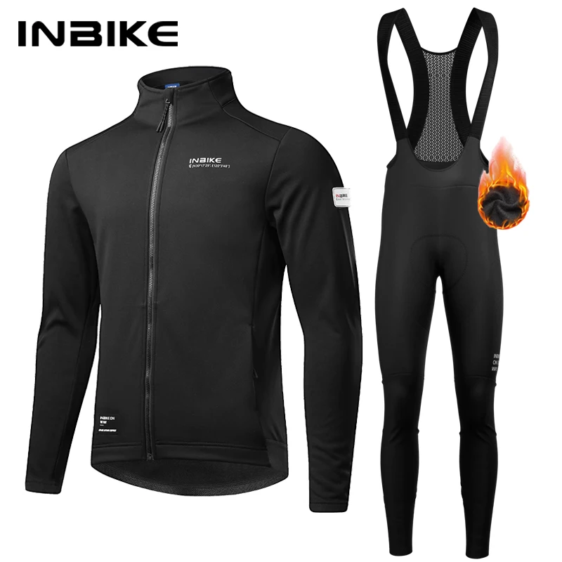 

INBIKE Cycling Suit Set Men Windproof Fleece Thermal Jacket with Bib Pants Winter Outdoor Bike Clothing Road Mountain Clothes
