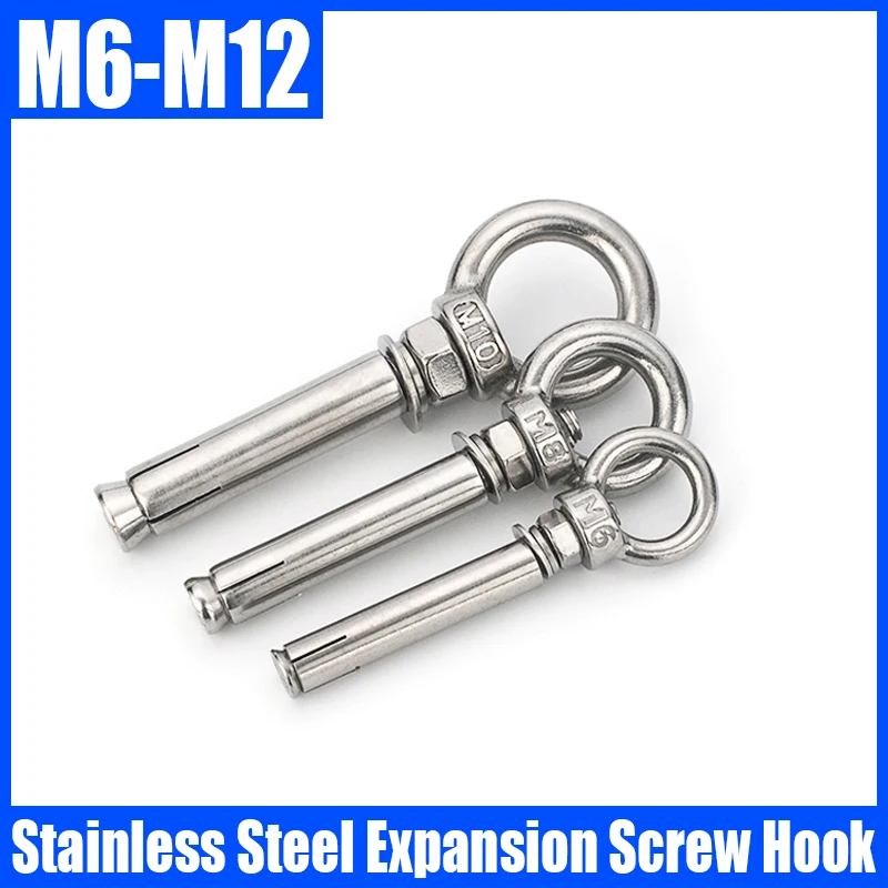 

1PCS M6 M8 M10 M12 304 Stainless Steel Expansion Screw Hook Universal Lifting Ring Expansion Bolt Eye Bolt Swing Hook Hardware