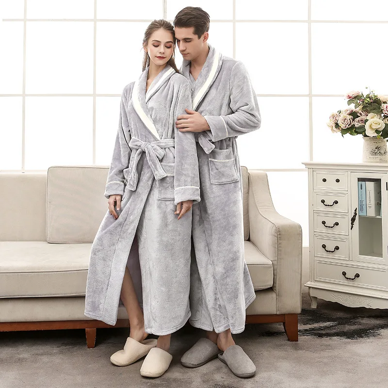 

Coral Fleece Sleepwear Loose Casual Home Dress Couples Sexy Bathrobes Autumn Winter Flannel Nightwear Intimate Lingerie 3XL Robe