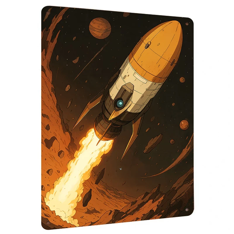 Cosmic Rocket Through Meteor Belt Metal Wall Art Modern Living Room Study Decor Hanging