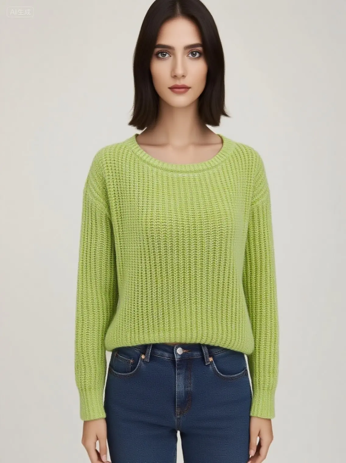 

Однотонный свитер с круглым вырезом, женский осенне-зимний новый продукт, свободный пуловер с длинными рукавами, вязаный свитер, свитера Y2k Серый Свитер