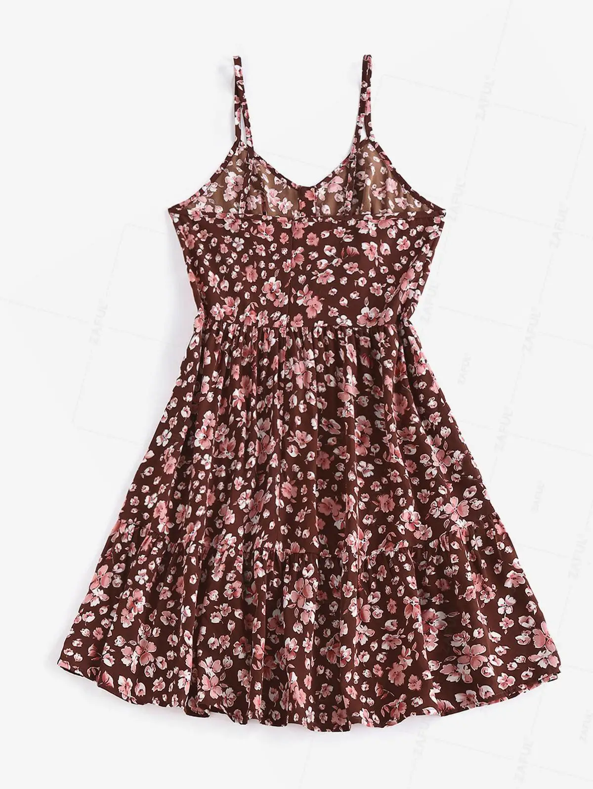 ZAFUL Half Button Flower Print Tiered Dress