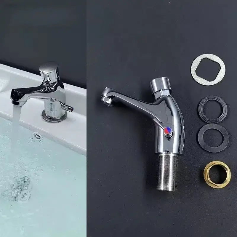 Hot and Cold Water Faucet Push-Type Delay Faucet Bathroom Washbasin Countertop Basin Hand-Press Basin Faucet