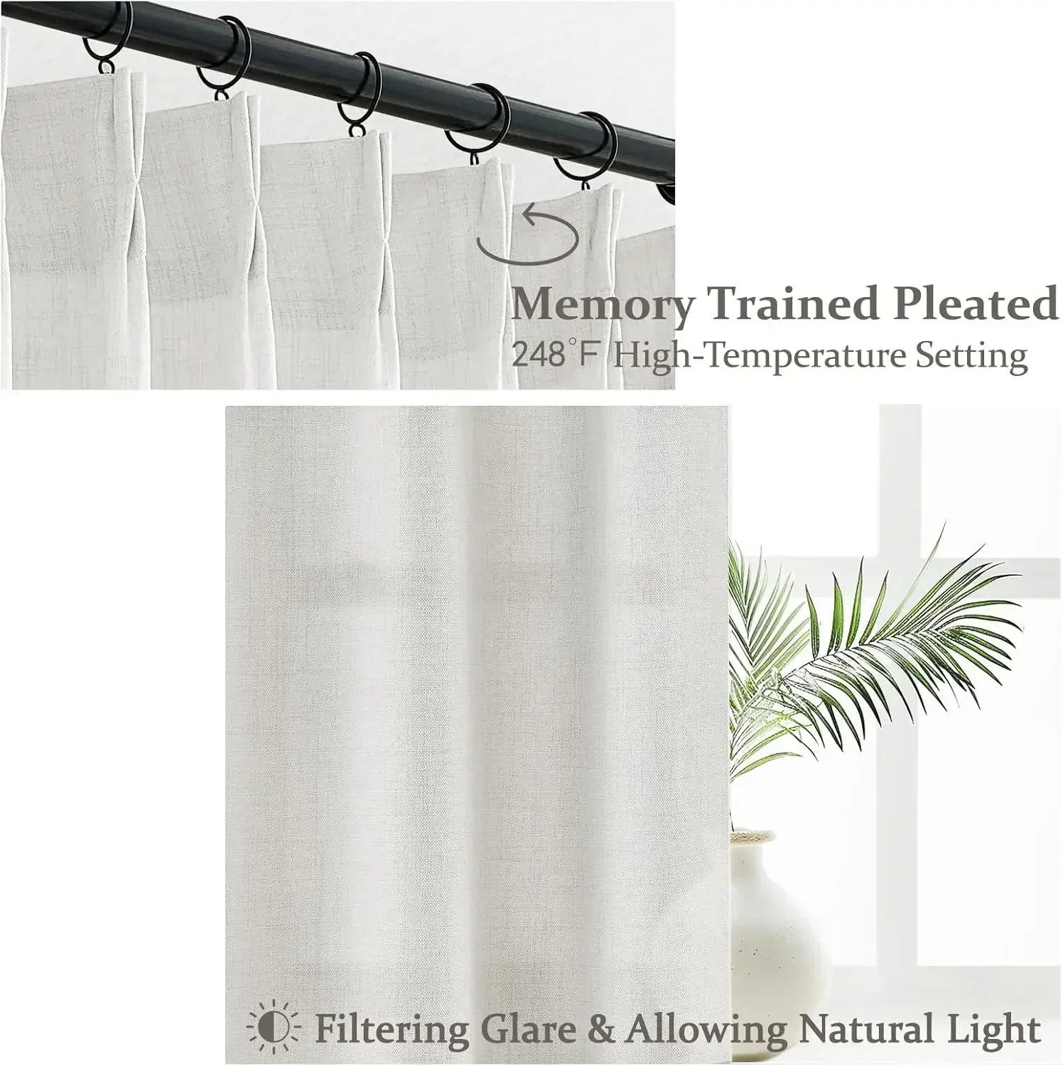 [Free Shipping, New Arrival!]Pinch Pleated Extra Wide 70 x 96 Inch Curtains 2 Panel Set for Bedroom, Modern Beige White Linen Bl