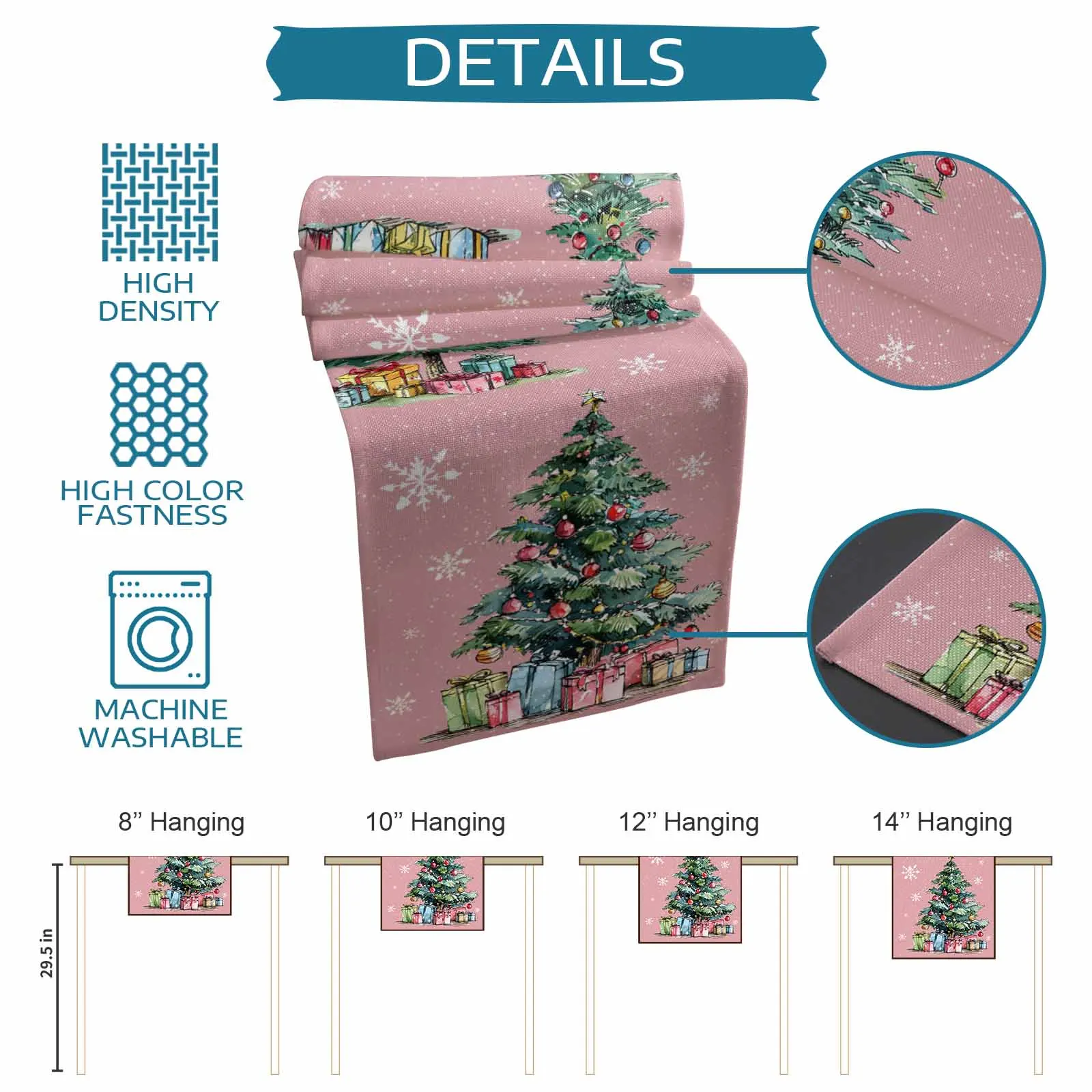 Kerstboom Geschenken Sneeuwvlokken Roze Tafelloper Tafel Decor 2024 Thuis Tafelkleed Kerst Ornament Navidad Natal Nieuwjaar Cadeau