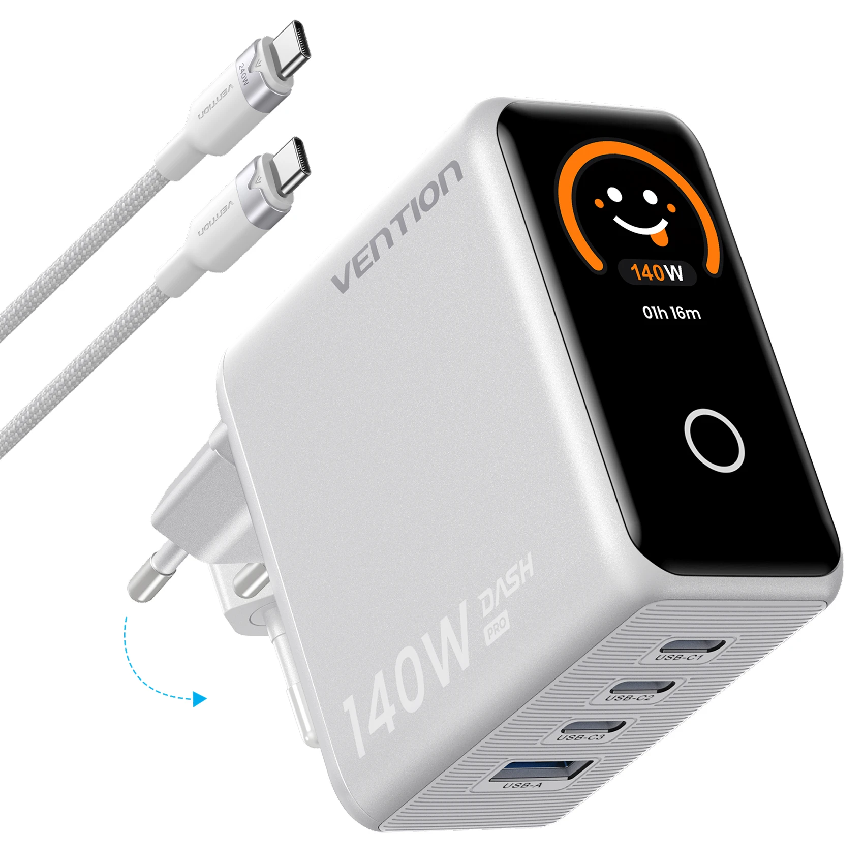 【Neuer Verkaufsschlager】Vention 140W GaN-Ladegerät für iPhone 17 Xiaomi Poco Samsung S26 Laptop USB-C-Ladegerät Telefonladegerät mit Smart-Display
