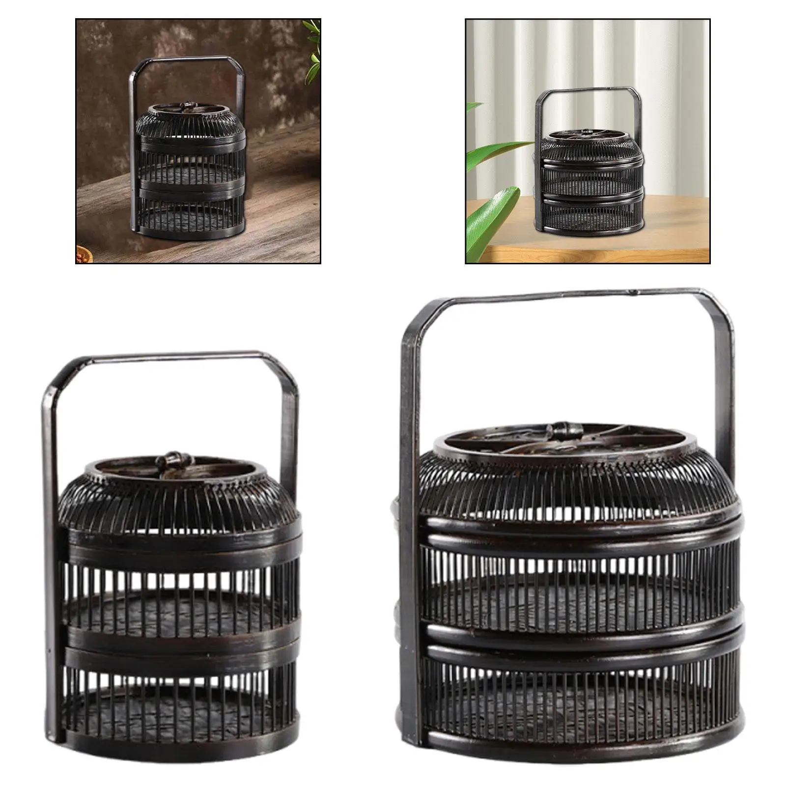 

Bamboo Storage Box 2 Tiers Snack Bread Basket for Party Party Treats Picnic