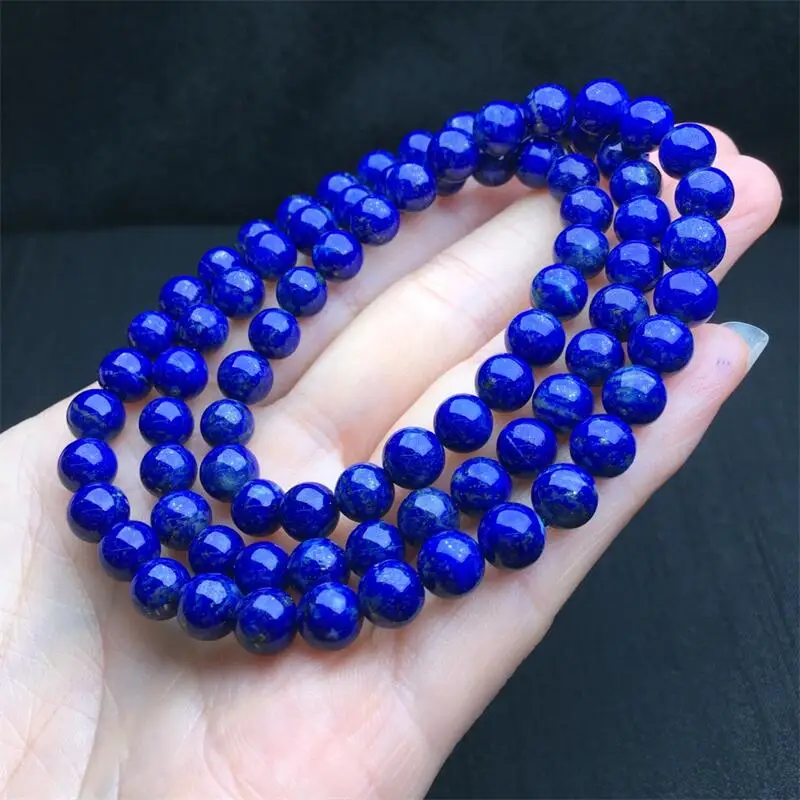 6.5MM Natural Lapis Lazuli Triple Circle Bracelet For Women Men Love Gift Crystal Beads Strands Jewelry Gift