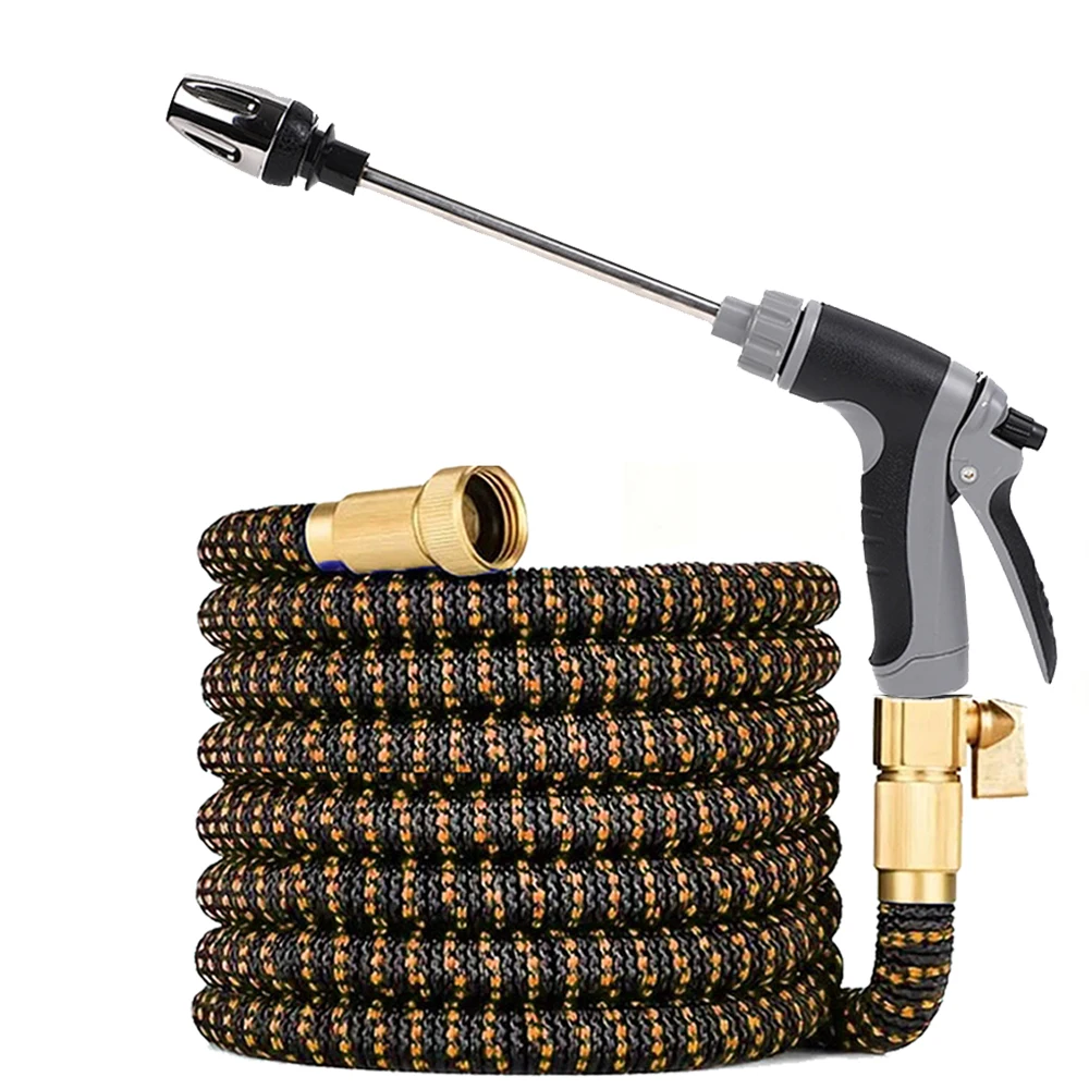 1PC High Pressure Gun Expandable Garden Water Hose Double Metal Connector Magic Water Pipes for Garden Farm Irrigation Car Wash