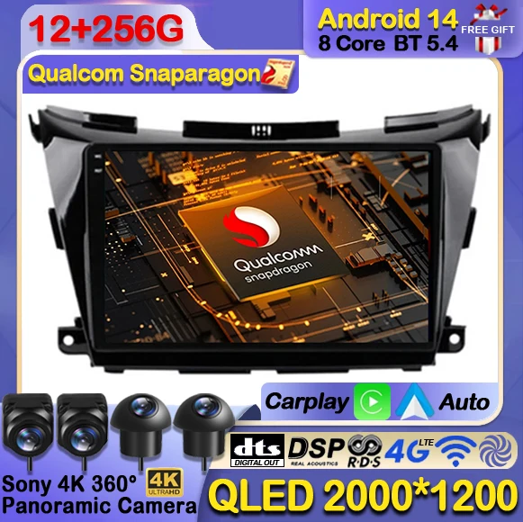 

Android 14 Car Radio For Nissan Murano Z51 2014 - 2020 Carplay Auto Multimedia Stereo Video Player Navigation 4G+WIFI Head Unit