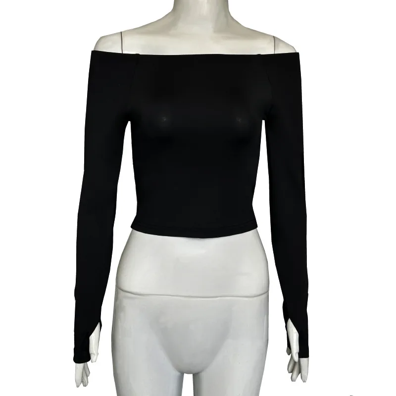 T shirt women 2026 fashion autumn basic simple solid color off-the-shoulder base T-shirt top tshirt women's clothing