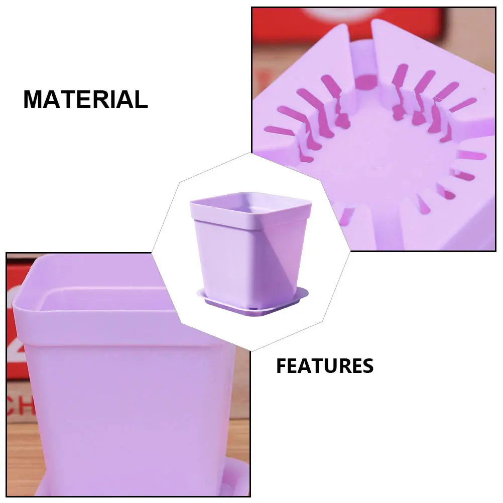 

24 Pcs Small Square Flower Pot Plant Tray Pots Premium Plastic Bottom Holes Prevent Excess Garden