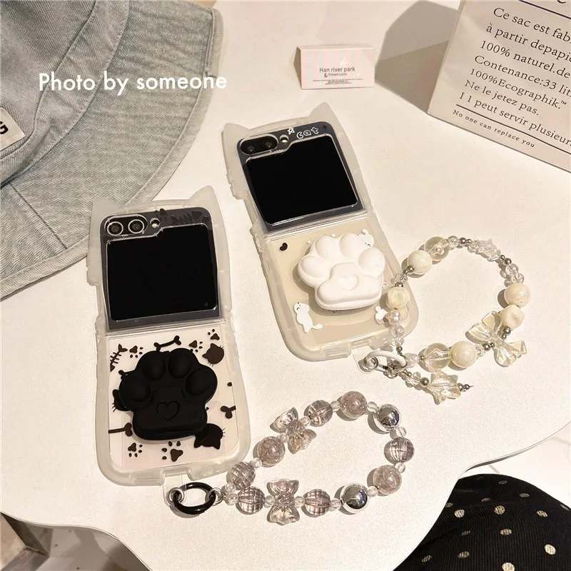 Cat Fishbone Cute Phone Case for Samsung Galaxy Z Flip 6 5 4 3 Protective Back Cover for ZFlip4 ZFlip5 ZFlip6 Case