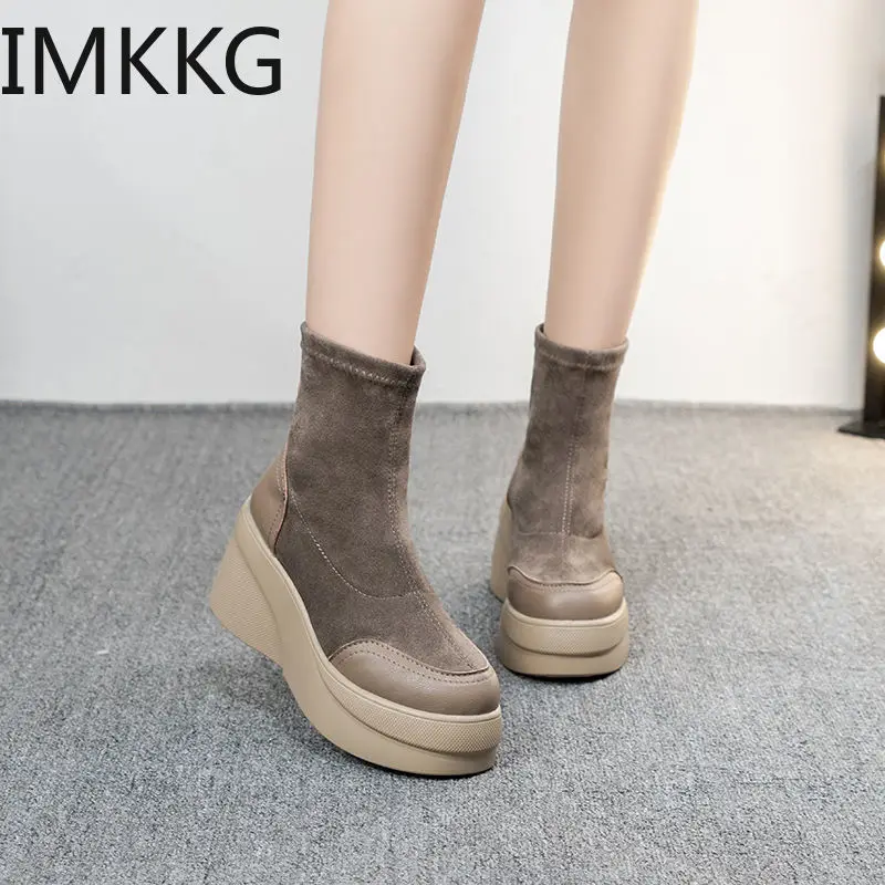 Autumn Boots Women Shoes Woman Boots Fashion Round toe Ankle Boots 2020 Winter Elastic Black Boots Comfortable Botas