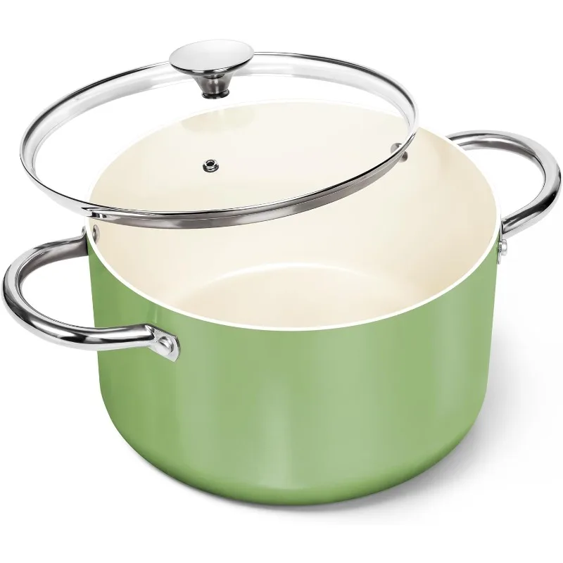 

Stock Pot with Lid,6 Quart Cooking Pot with Ceramic Coating,Nonstick Ceramic Soup Pot with Lid,Induction Compatible 6QT Stockpot