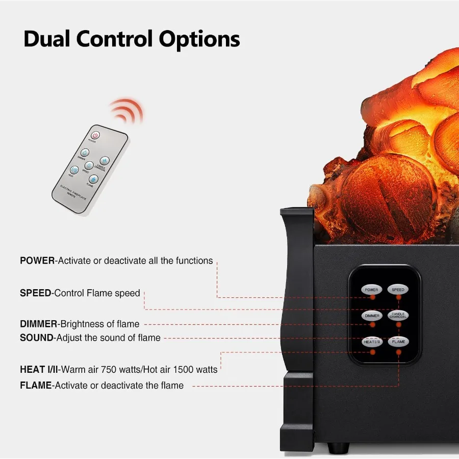 مدفأة كهربائية سخان 21 واط مع 5 أوضاع سطوع اللهب والسرعة 750 واط 1500 واط مخرج تسخين تشغيل التحكم عن بعد