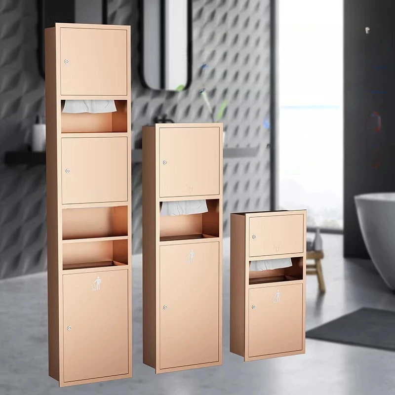 

Rose gold stainless steel three-in-one hand wipe carton embedded in wall dryer trash can paper rack box all-in-one machine