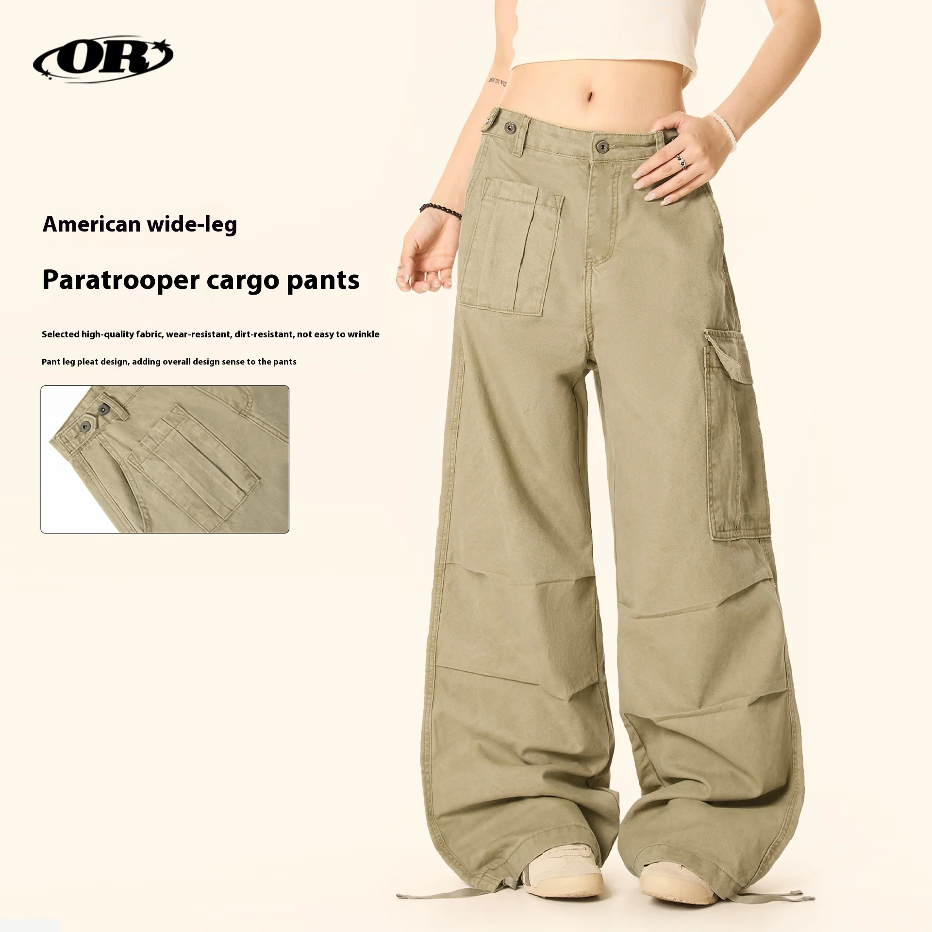 

OR FL Women's Retro Aging Paratrooper Cotton Cargo Trousers High Street Trendy Brand Cleanfit Baggy Wide Leg Slacks Pants Y2k