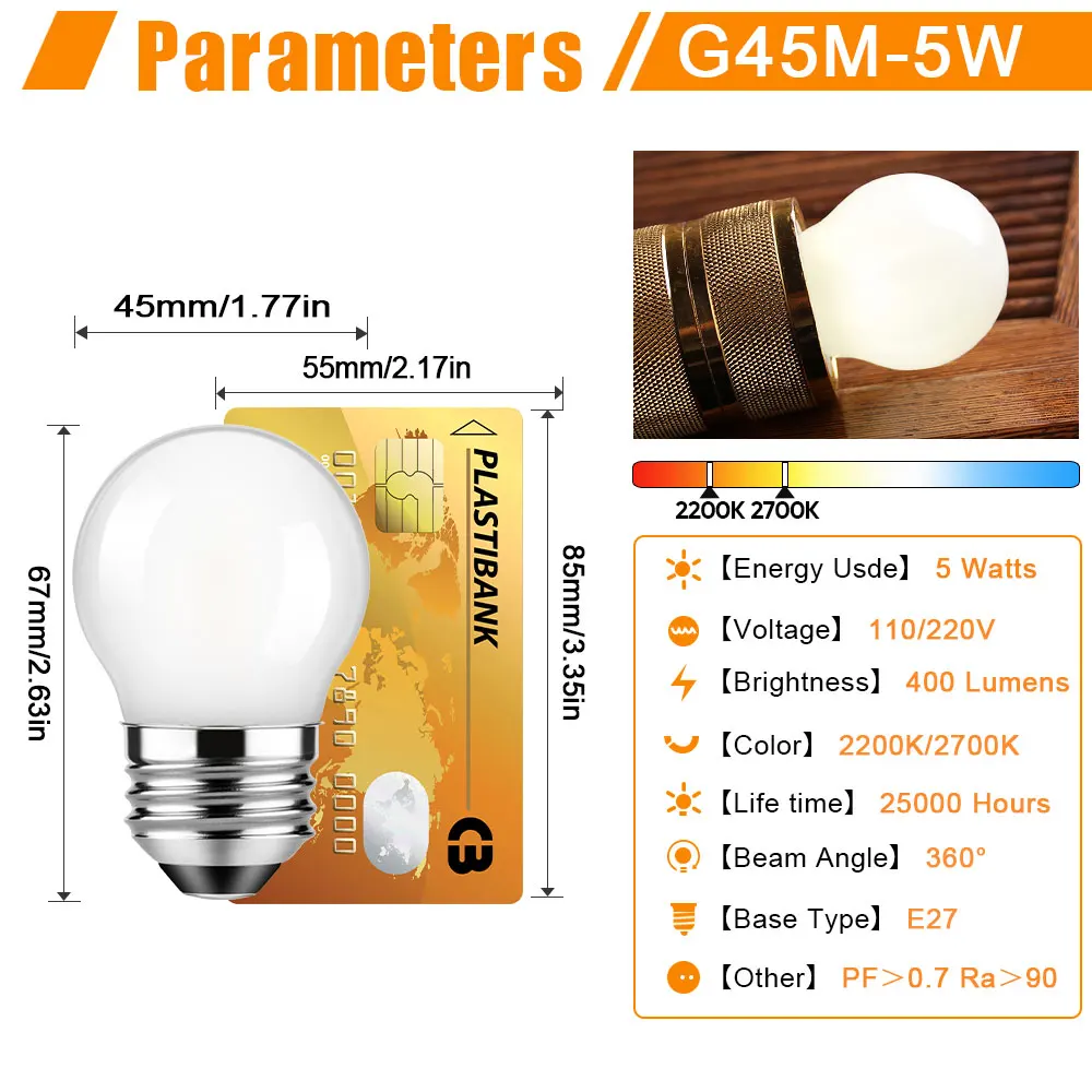 Globe LED Light Bulb E27 G45 Milky Glass Filament Bulbs 5W 220V Replaceable Lamp for Bathroom Pendants Chandelier Ceiling Lights