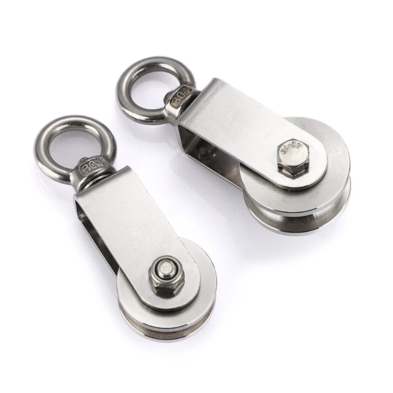 A2UD 4pcs Efficient 304 Steel Wire Rope Pulley Swivels Pulley 360°Rotation Smooth Rollers for Lifting Hangings Tasks