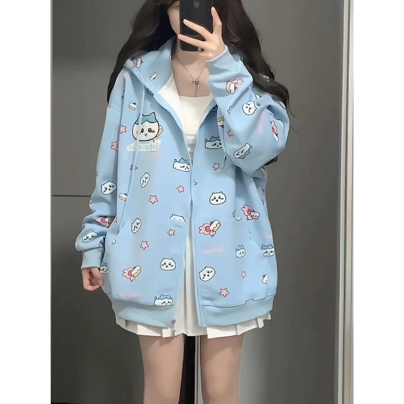 American Subculture Cute Cartoon Printing Hoodie Autumn New Dopamine Kawaii Tops Y2k Oversize Loose Casual Women's Clothes