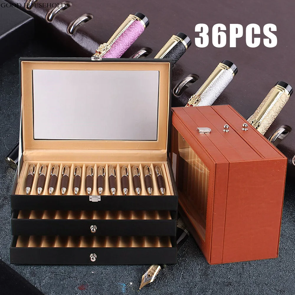 Imagem -03 - Leather Fountain Pen Storage Display Case 36 Slots Capacidade Drawer tipo Flanela Organizer Box Presente de Luxo para Família e Amigos