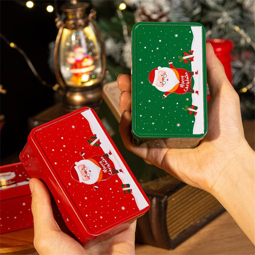 Caja rectangular de hojalata navideña, caja vacía para dulces y galletas, Cajas de Regalo de Papá Noel, almacenamiento de joyas, decoración para fiesta de boda y vacaciones