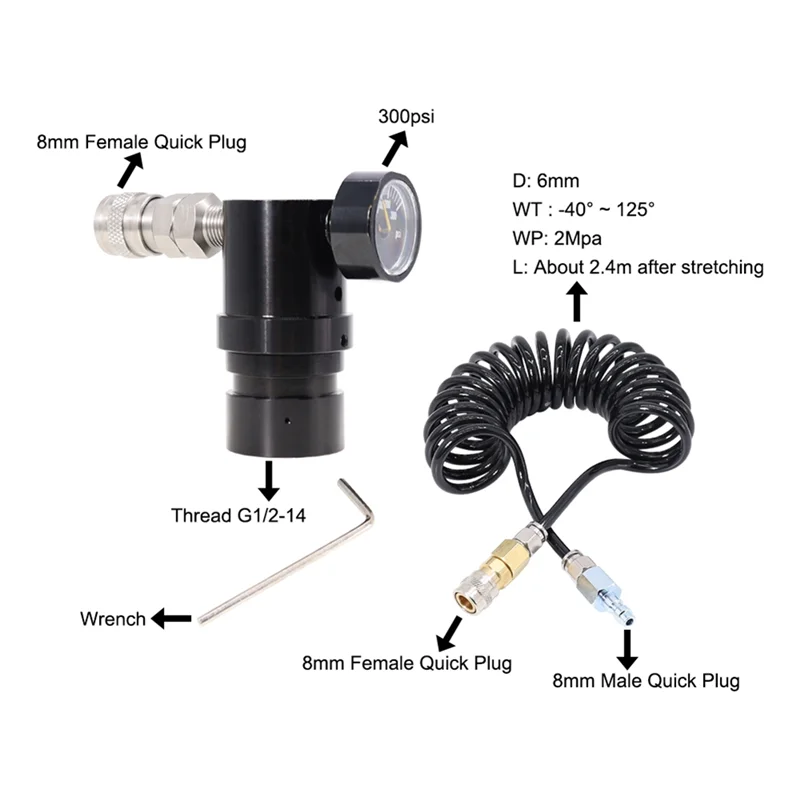 

BOFO Low Pressure Regulator Adjustable ,MR GEN2 Regulator ,Remote Coil Hose 300Psi Pressure Gauge