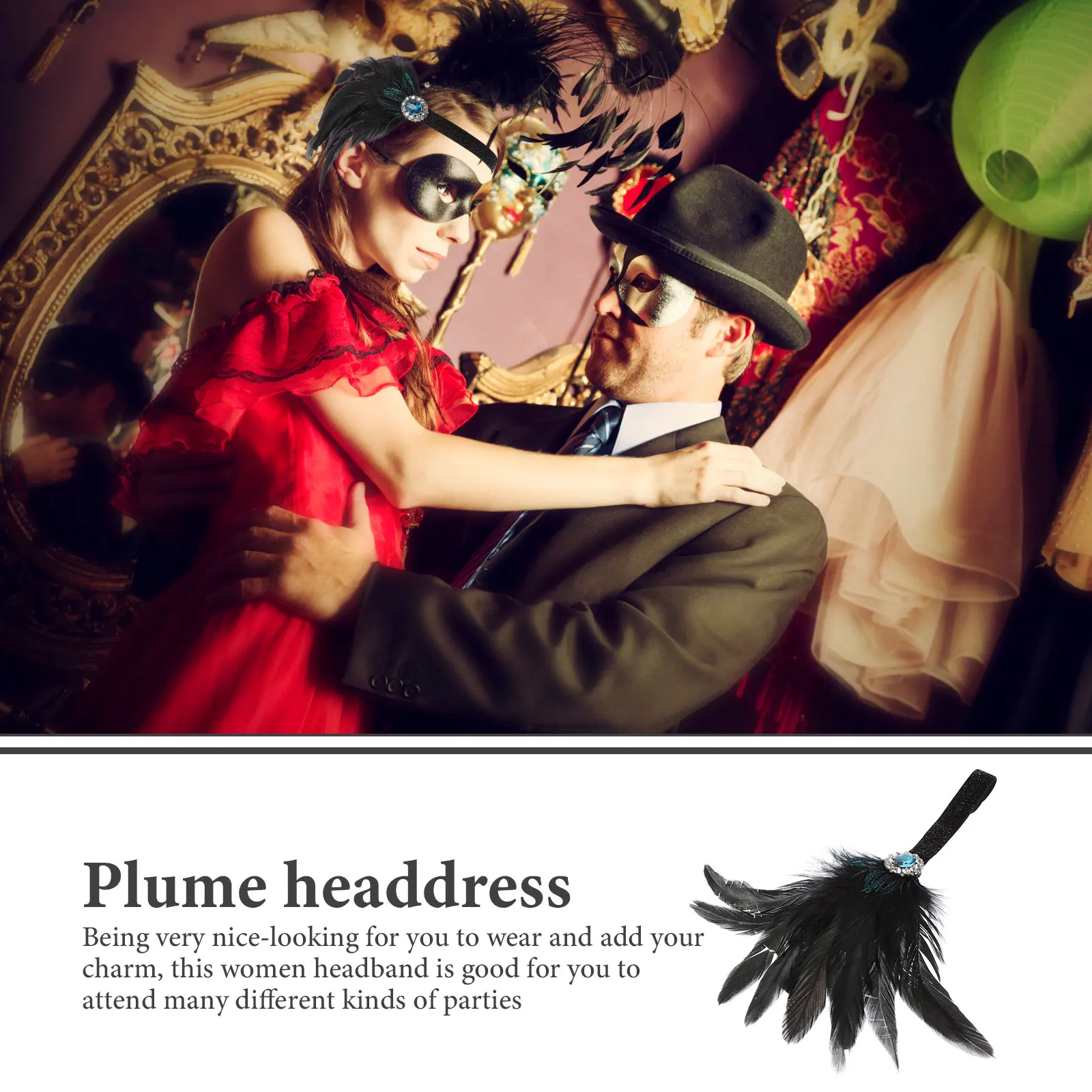 

Retro Headband Women Plume Headdress Black Green 1920s Headpieces for Wedding Party Hair Accessories Carnival
