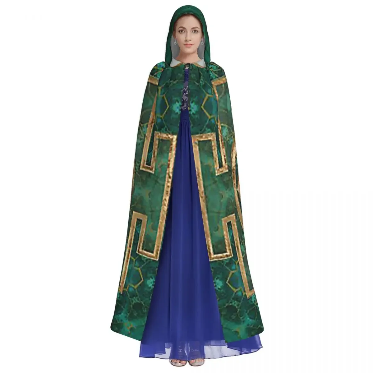 Sri Yantra Sri Chakra Malachite And Gold Long Hooded  Witch Medieval Costume Cosplay Cape HalloweenCoat Adult Unisex