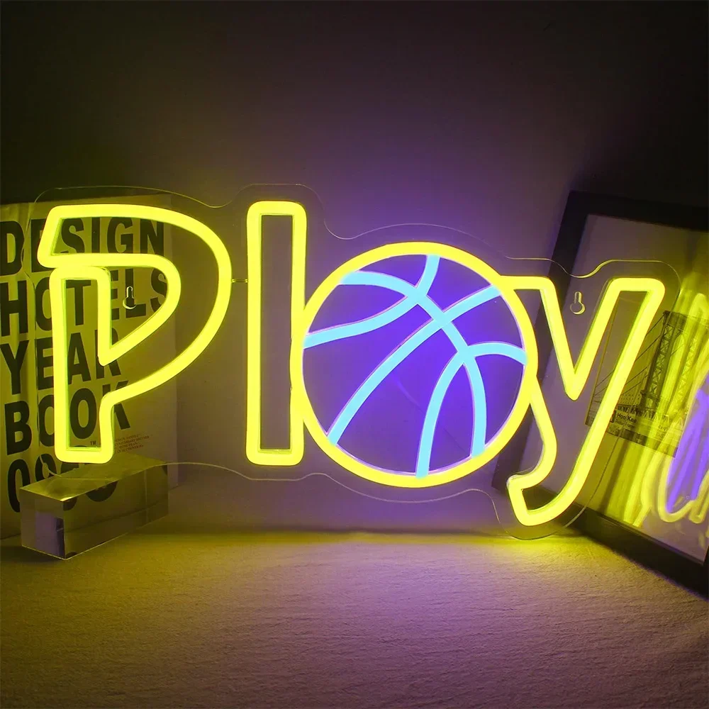 Play Basketball Neon Sign LED Wall Art USB Powered Sport Theme Decor Game Room Man Cave Bedroom Living Room Party Light